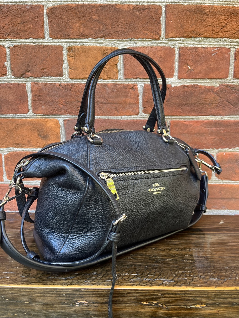Coach Black Pebble Leather Prairie Satchel Crossbody Bag - Picture 2 of 10